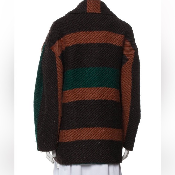 Ulla Johnson Striped Coat Shawl Collar Wool Blend Brown Green Size S Designer - Picture 4 of 5
